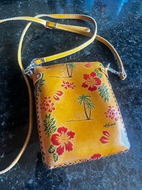 Aloha From Hawaii Leather Crossbody Bag Orange Hibiscus Floral